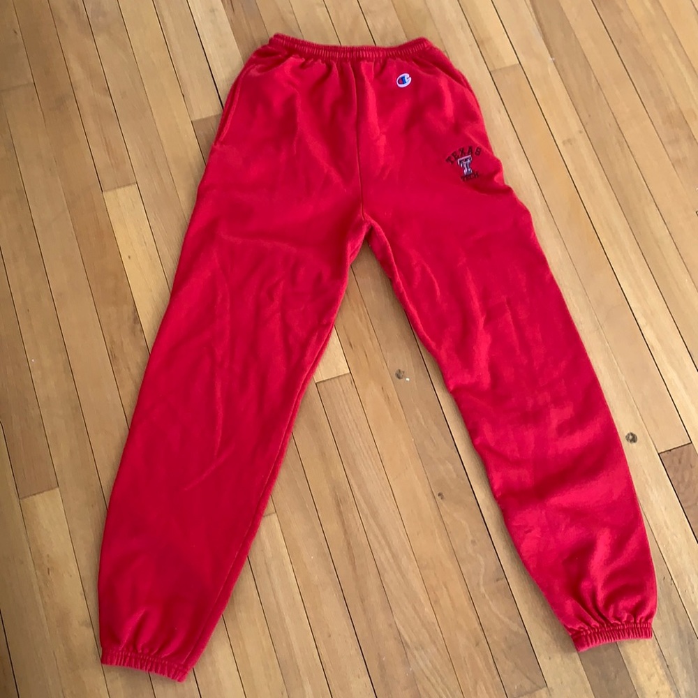 Red Texas Tech Champion joggers.